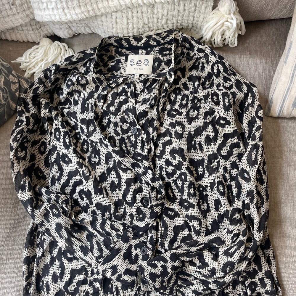 Sea New York Black and White Leopard Print Blouse